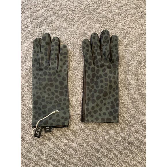 Carolina Amato Women 7 1/2 Black Leather Leopard Print Gloves Silk Lined Italy - Picture 1 of 4